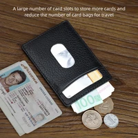 genuine leather credit card holder mens wallet womens slim pouch students bus bank card case