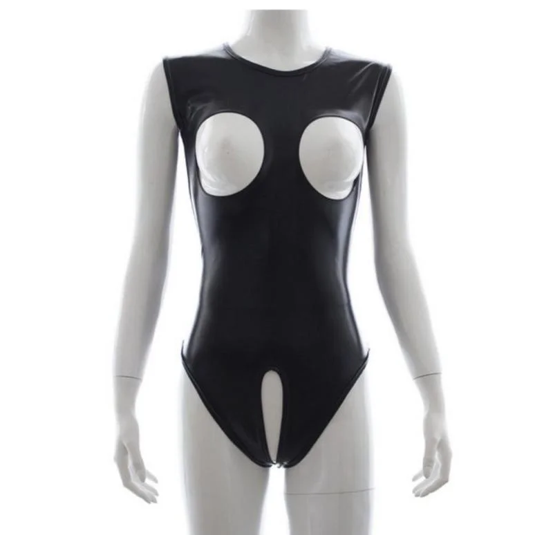 Женское Клубное боди из искусственной кожи пикантное Открытое платье с открытой