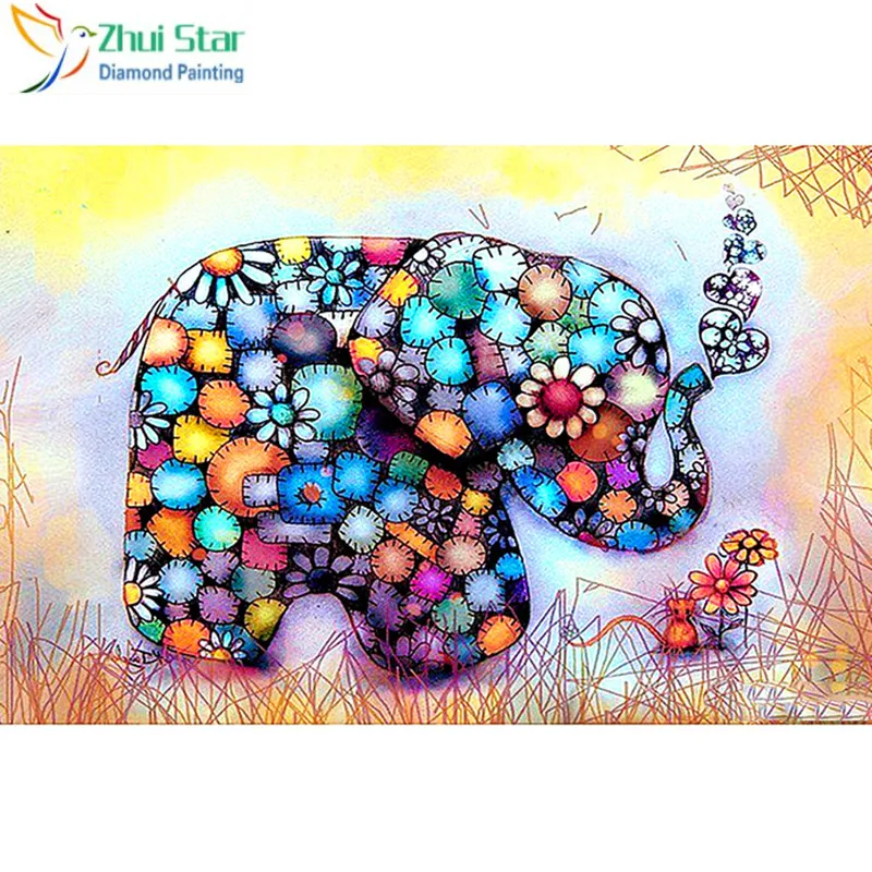 

Zhui star Full Square 5D DIY Diamond Painting "Small color elephant" Embroidery Cross Stitch Mosaic Home Decor Gif WDY