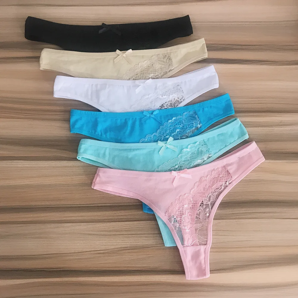 

3 Pcs/Lot Sexy Lace Panties Women Thongs Breathable Low Waist Women's G-String Transparent Underwear Lingerie Cotton Underpants