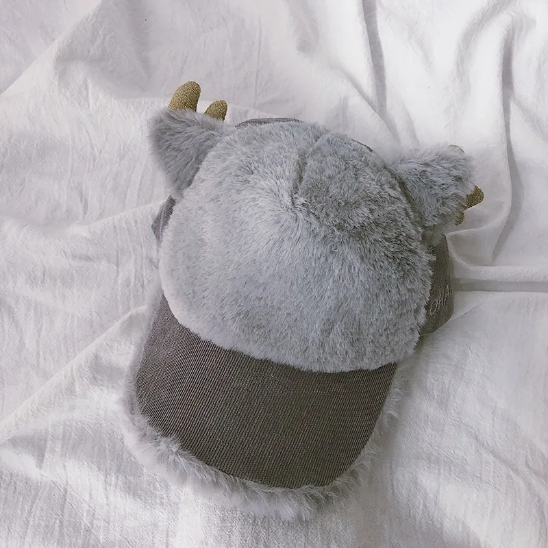 Ear Grey Утепленная одежда зимняя бейсболка, кепка для защиты от солнца Шапки Для детей Кепки для маленьких мальчиков и девочек, для малышей из искусственного меха, бархатный, вельветовый шляпа Кепки s S9833 - Цвет: Ear Grey