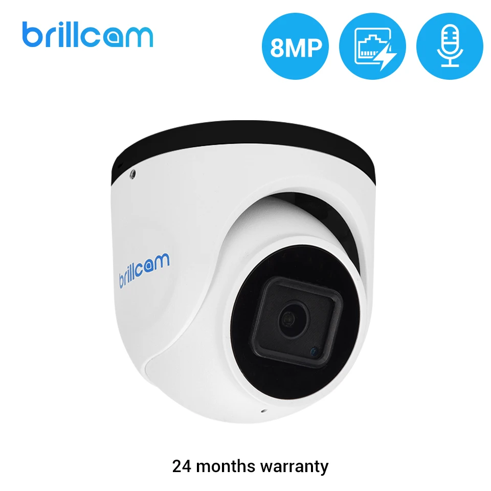 IP камера Brillcam 8 Мп 4K POE H.265 Onvif небольшая металлическая купольная инфракрасная