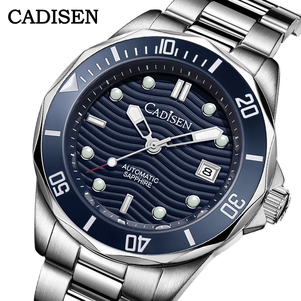 CADISEN-Reloj de pulsera para hombre, accesorio masculino de pulsera resistente al agua con movimiento de cristal de zafiro, 41mm, 100m, modelo SEIKO NH35A, C8201