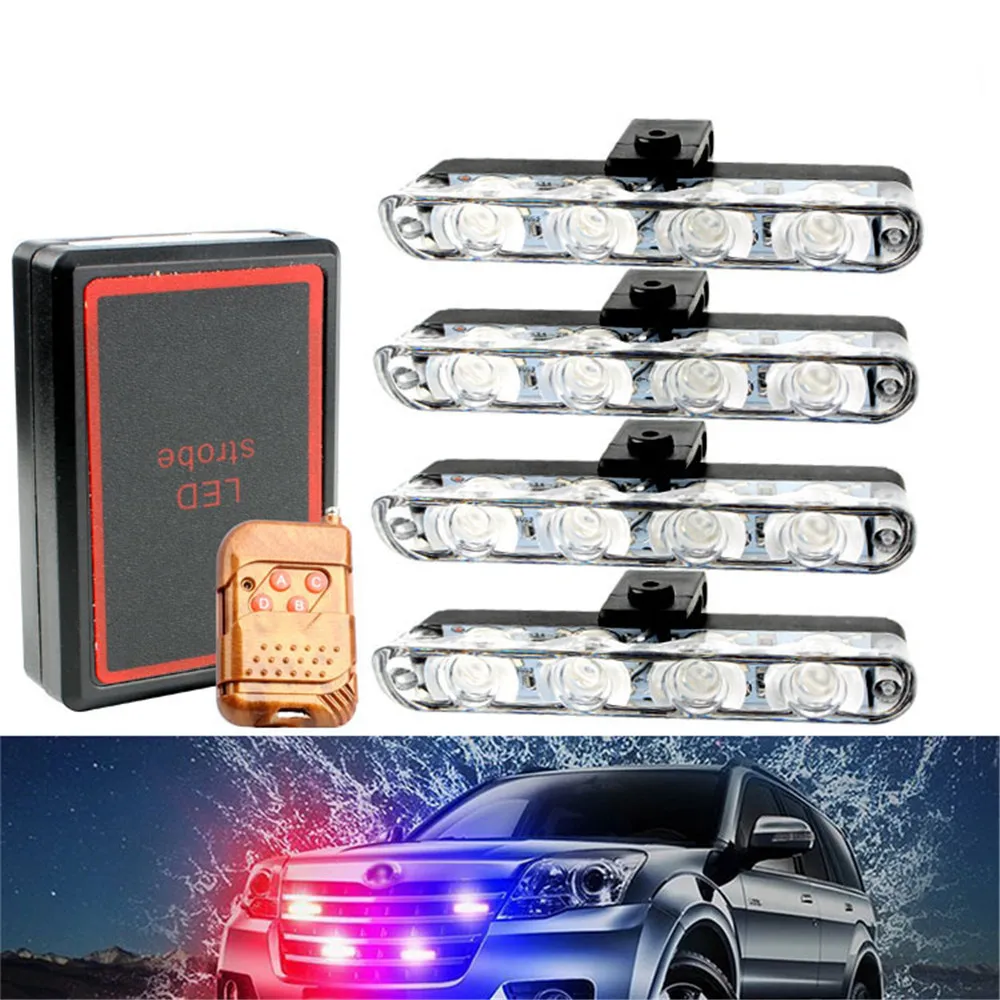 4 светодиодные фары 12V полиция мигающий Предупреждение задние стоп светодиодный