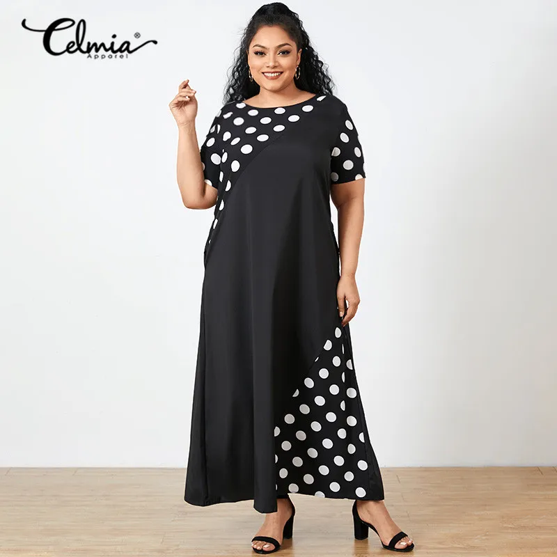 

Женское платье-макси в горошек, с коротким рукавом