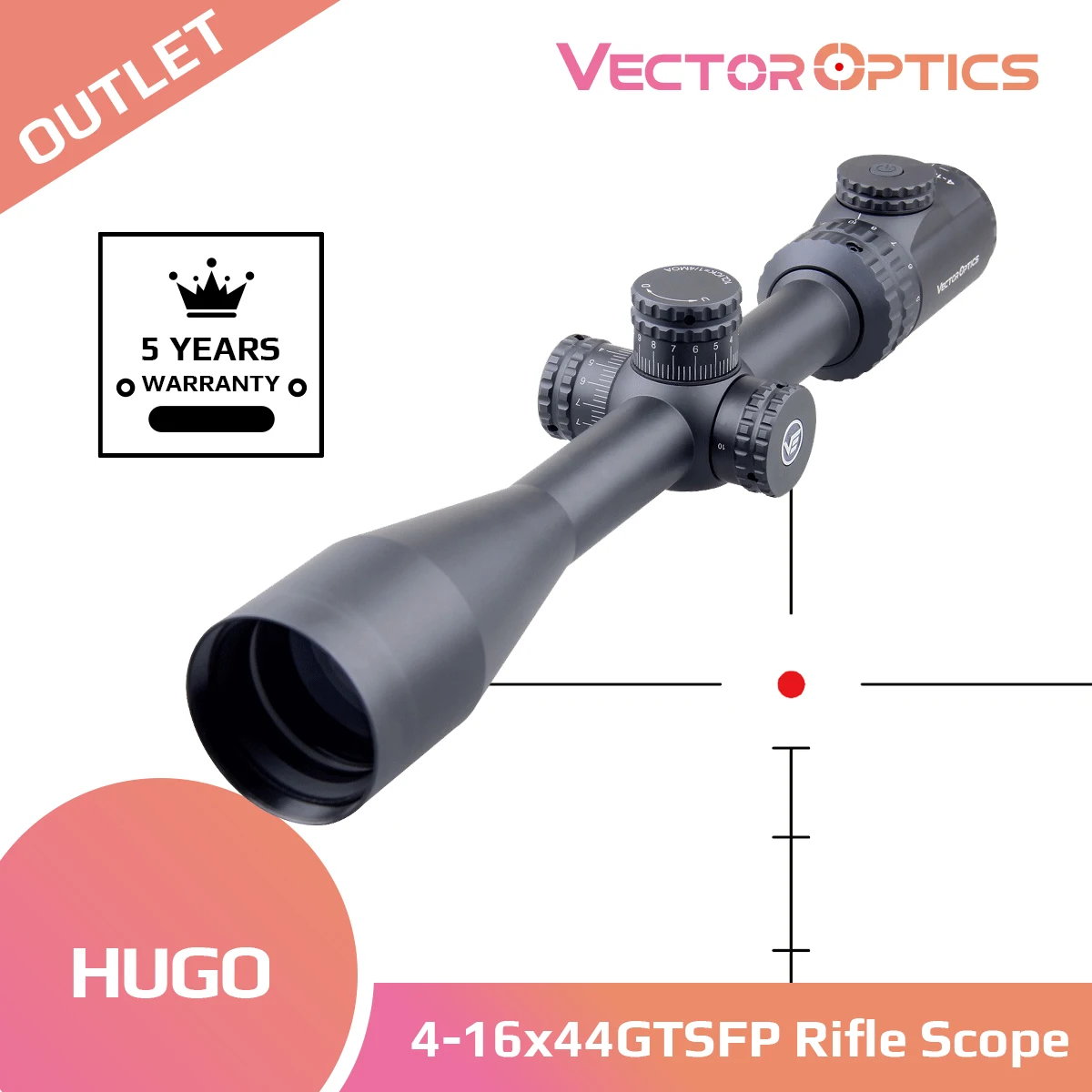 

Vector Optics Hugo 4-16x44 GT 1" Riflescope Min 10Y Turret Lock Illuminated Glass Reticle Focus Rem 700 Varmint Hunting