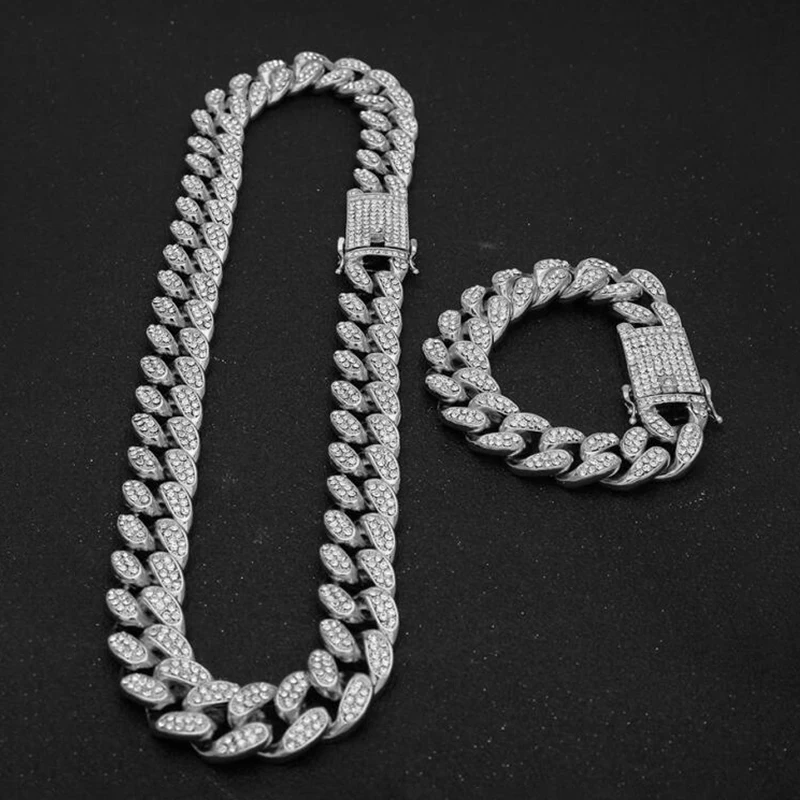 Мужской чокер из кубинской цепи сверкающее ожерелье в стиле хип хоп 13 мм колье