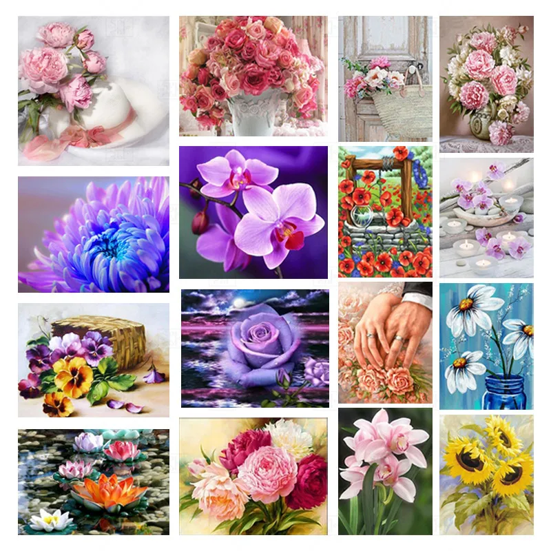 

Canvas Picture Diamond Painting Flowers Round Diamond Embroidery Purple Rose 5D DIY Diamond Art Mosaic Cross Stitch Home Decor