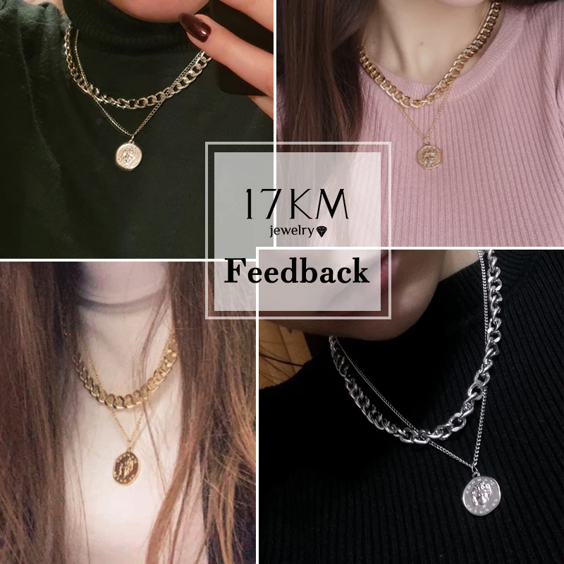 

17KM Vintage Multi-layer Coin Chain Choker Necklace for Women Gold Silver Color Fashion Portrait Chunky Chain Necklaces Jewelry