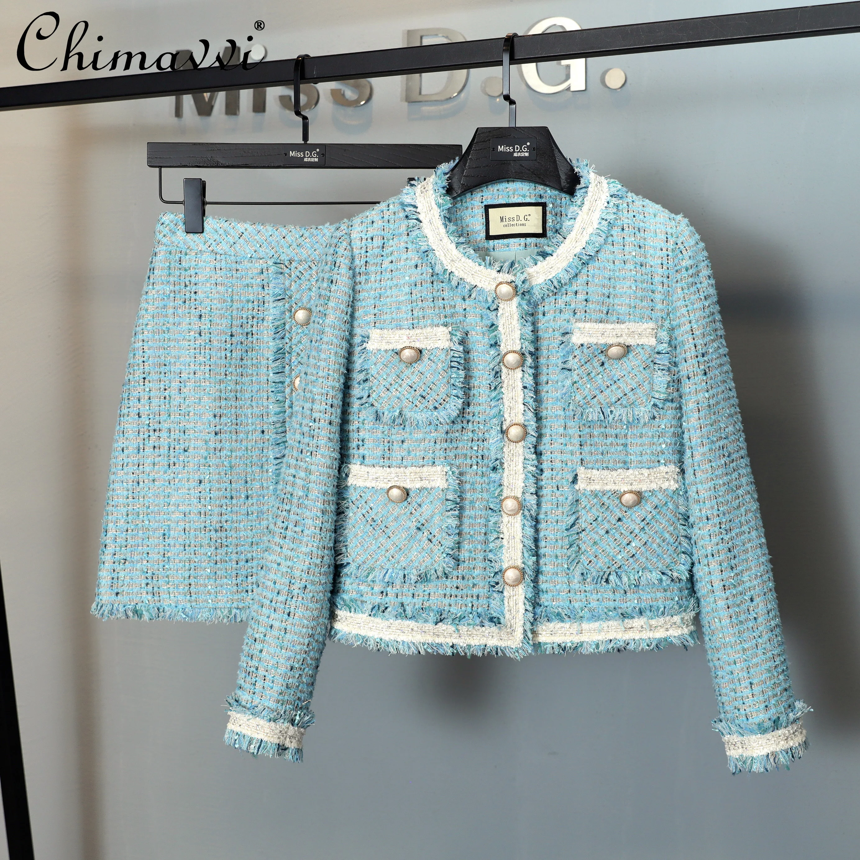 

Новинка осени 2021, женское элегантное твидовое короткое пальто в западном стиле, женский простой однотонный трапециевидный мини-костюм из д...