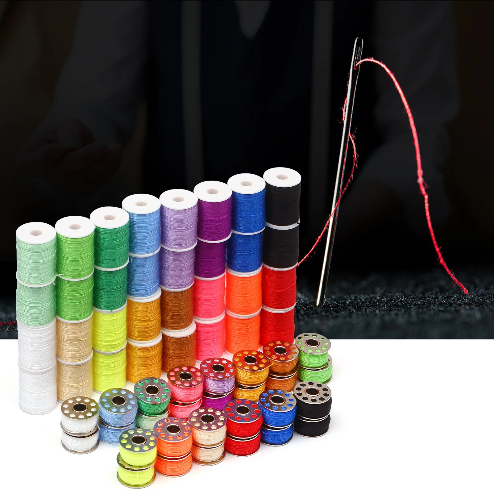 

60 PCS Sewing Thread Set 32 Thread Spools & 28 Metal Bobbins Multicolor Polyester Sewing Threads Accessories for Household