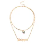 Модное многослойное ожерелье с подвеской в виде бабочки, двухслойные буквы алфавита, цепочка с подвеской в виде бабочки, бижутерия для женщин