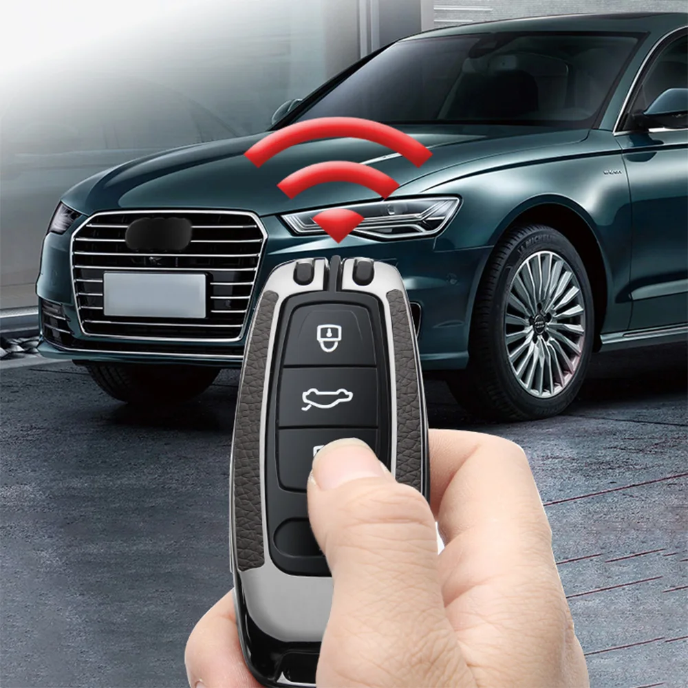 

Galvanzed Alloy Leather Car Key Cover Case Holder Protection Shell For Audi Q8 C8 A6 A7 A8 2018 2019 Car Styling Accessories