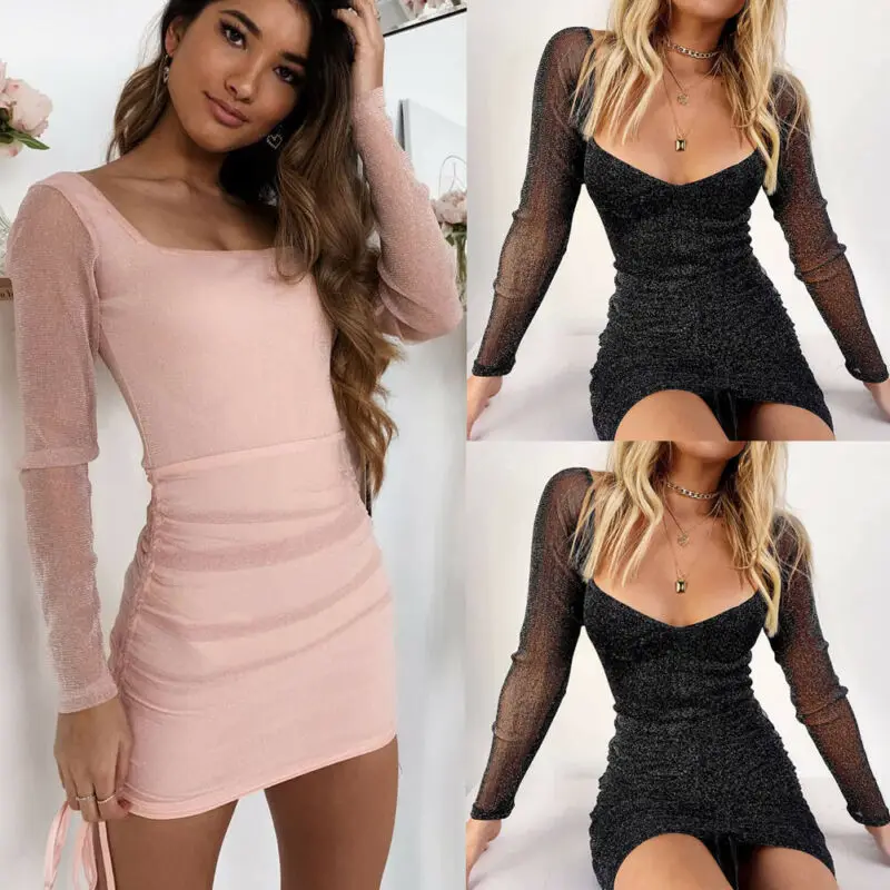 Женское сексуальное облегающее платье с блестками вечернее разрезом и длинным