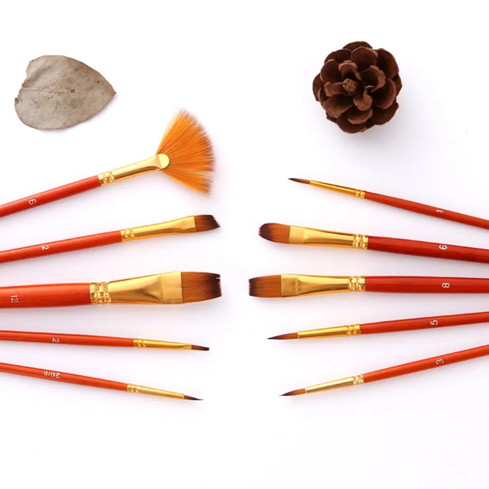

10pcs Paint Brushes Set Nylon Hair Painting Brush Short Rod Oil Brush Watercolor Pen Professional Art Supplies