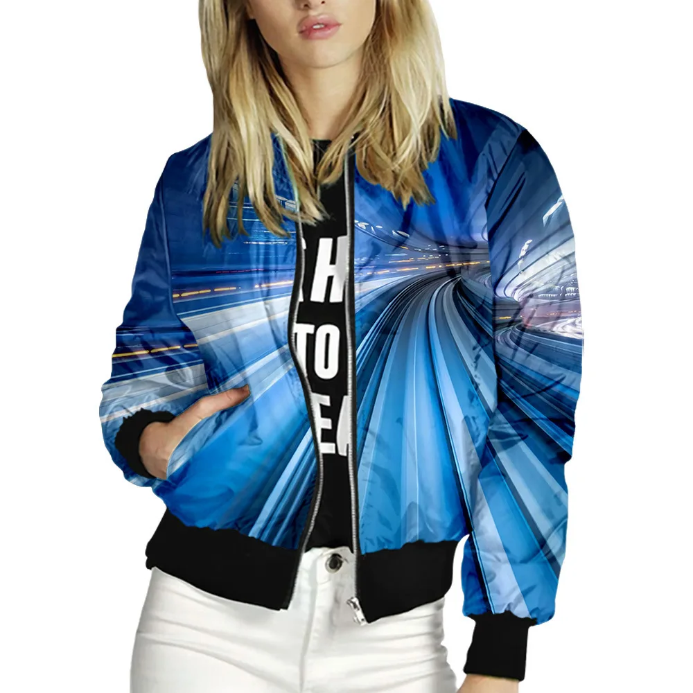 

Women Jackets Printed Ladies Zipper Up Bomber Outwear Autumn Winter Long Sleeve Short Thin Slim Casual Pocket Biker Coats