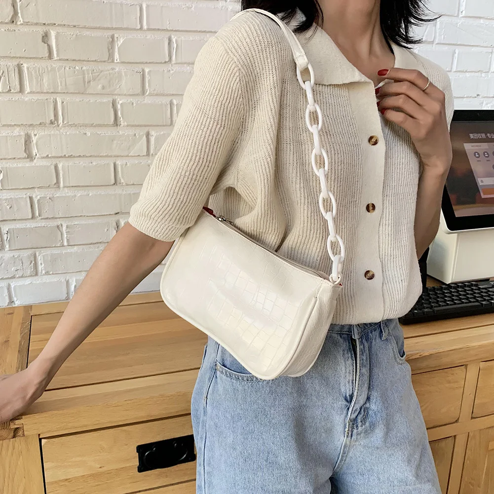

Retro Alligator Pattern Handbag Women PU Leather Solid Color Shopping Totes Ladies Casual Shoulder Bag