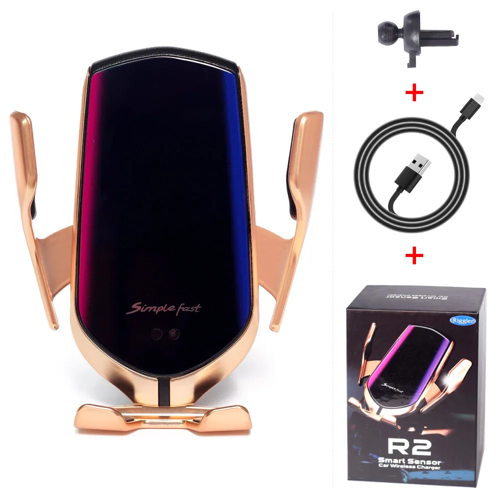 Gold R2 беспроводное автомобильное зарядное устройство Инфракрасный Авто зажим Крепление для зарядки для samsung S10 S9 Note9 Iphone XS XR Qi быстрое USB C зарядное устройство - Тип штекера: Gold