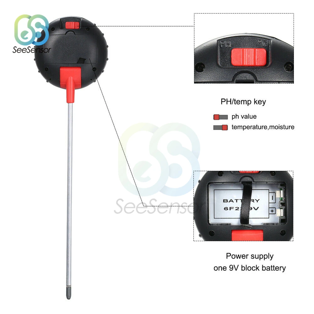 PH метр 5 в 1 цифровой с монитором влажности почвы измеритель температуры и