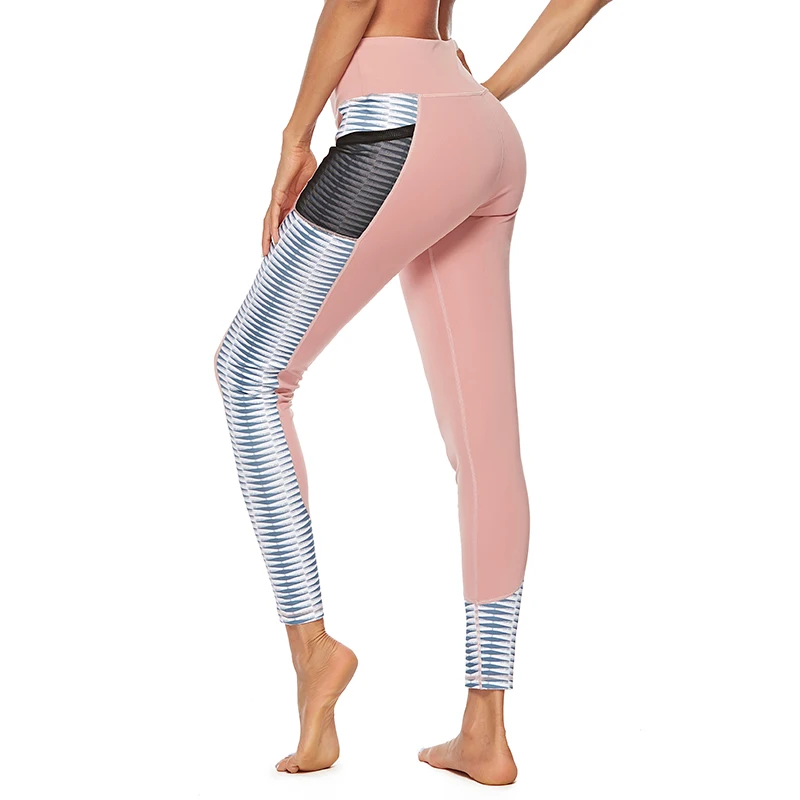 Новые женские штаны для йоги с карманом геометрические Лоскутные Колготки
