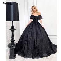 verngo sparkly black gothic wedding dresses off the shoulder sleeves puff skirt floor length bridal dress 2022 robe de mariage