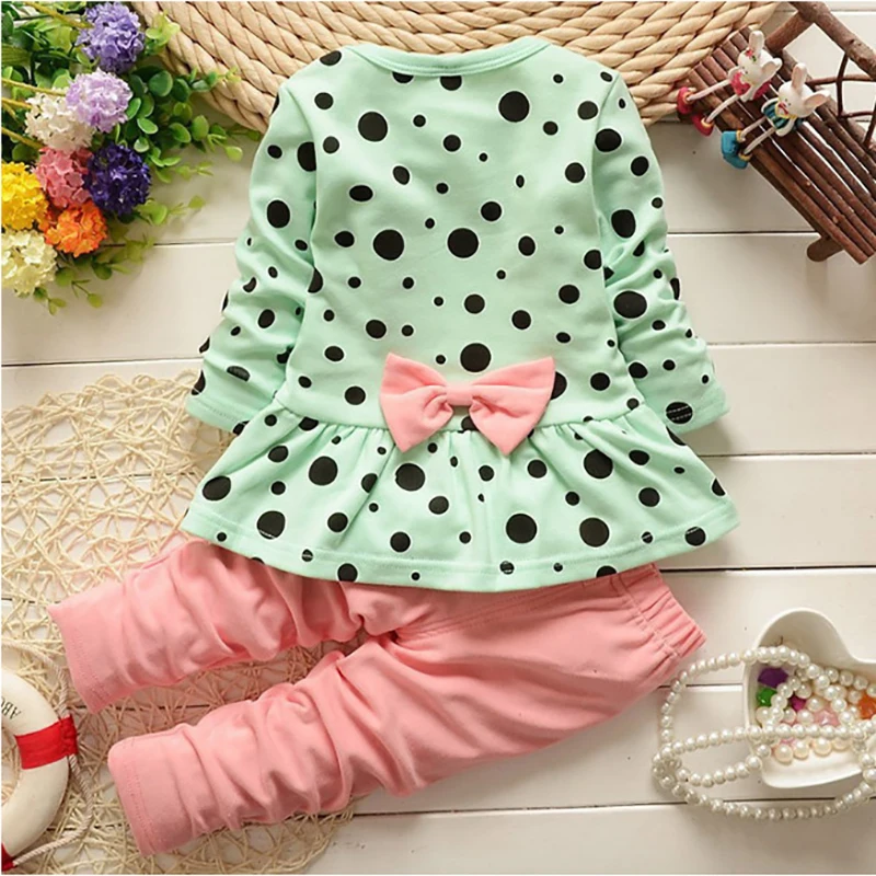 Fall Baby Girls Clothing Outfits Toddler Kids Cartoon Minnie Dot Long Sleeve T-shirt+Pants Sets Children Clothing Boy Clothes