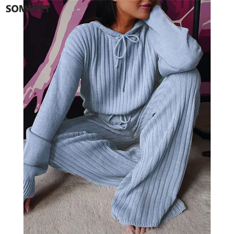 Модный тренд Женский Осенний вязаный комплект из 2 предметов Топ с длинным