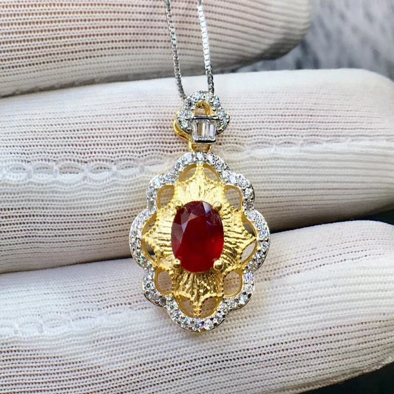 Женское ожерелье из серебра 925 пробы с натуральным Рубином | Украшения и