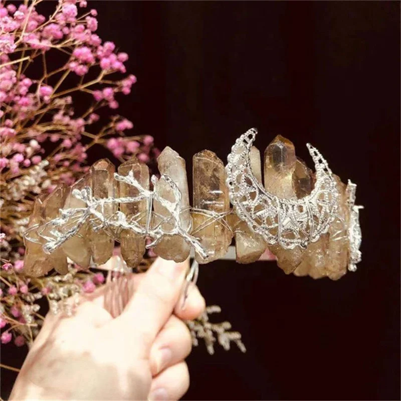 

Artilady Raw Moon Quartz Headband Wedding Tiara Hair Combs Crystal Comb Bridal Hair Accessories Healing Hairpins Jewelry Gift