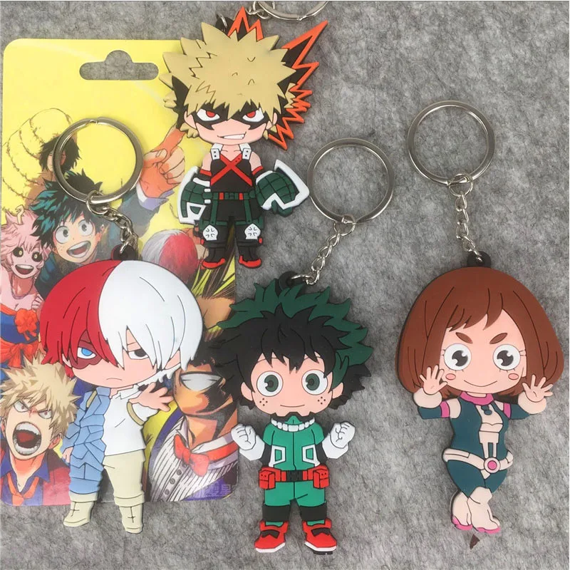 

Classic Anime My Hero Academia Keychain Lovely Cartoon Figure Keyholder Creative Silica Gel Keyrings Toys Kid Gifts
