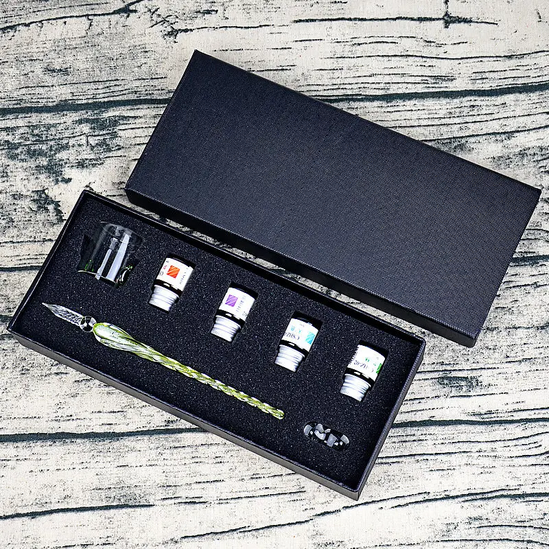 Прозрачная стеклянная ручка с цветными чернилами художественная кристальная