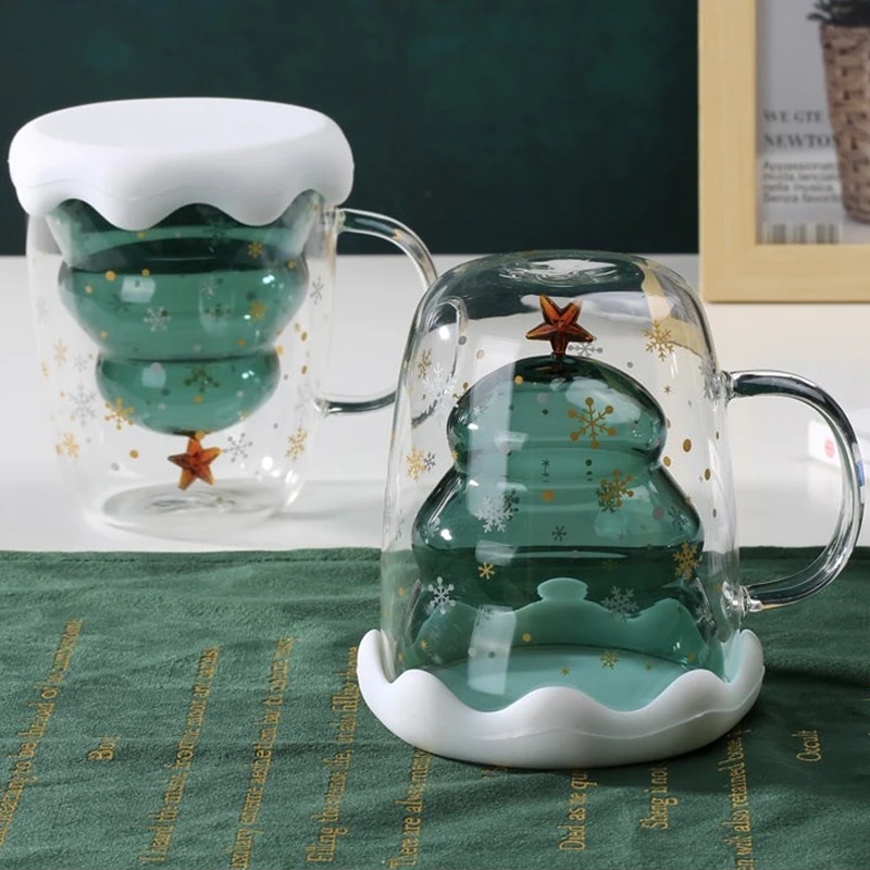 Креативная 3D прозрачная двойная антиобжигающая чашка Рождественская елка