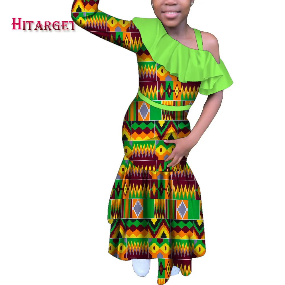 

Ankara Fashion Girls Dresses African Girl Clothes Floral Print Slash Neck Long Robe Dresses Party Dress Evening Gowns 2xl WYT623
