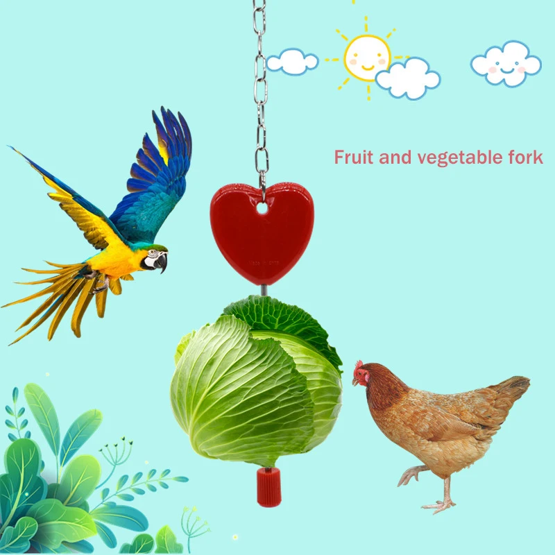 

Parrot Stainless Steel Fruit Fork Corn Apple Fork Toy Bird Supplies Utensils Chicken Duck Goose Hanging Bird Feeder