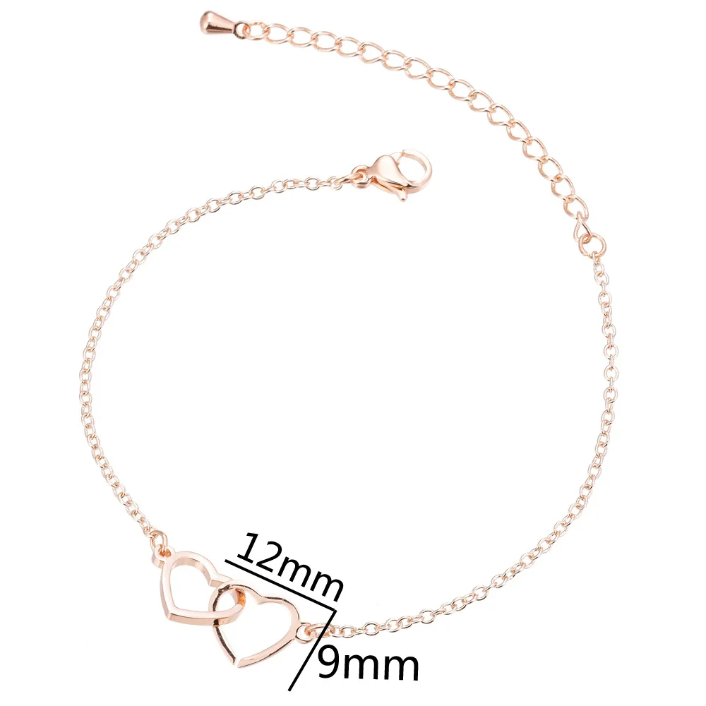 

Fashion Style Women Double Love Metal Simple Bracelets DIY Chain Heart Bangles Gifts Factory Wholesale Direct Hot Sale