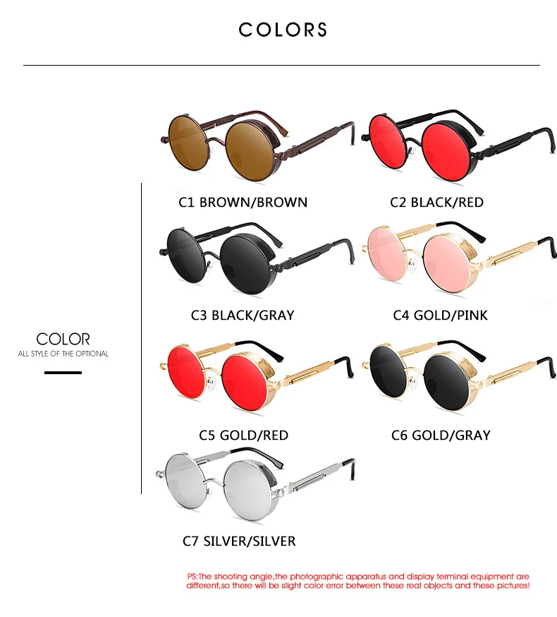 

2021 Metal Steampunk Sunglasses Men Women Fashion Round Glasses Brand Design Vintage Sun Glasses High Quality Oculos de sol