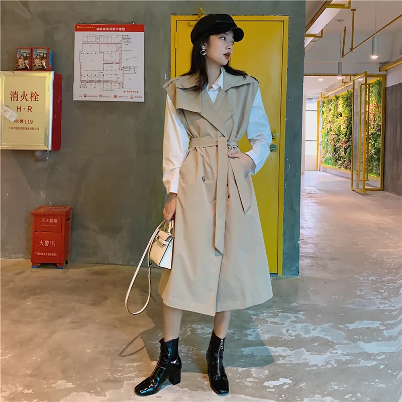 Женский Тренч Весна Осень Мода Корейская безрукавка тонкий британский стиль