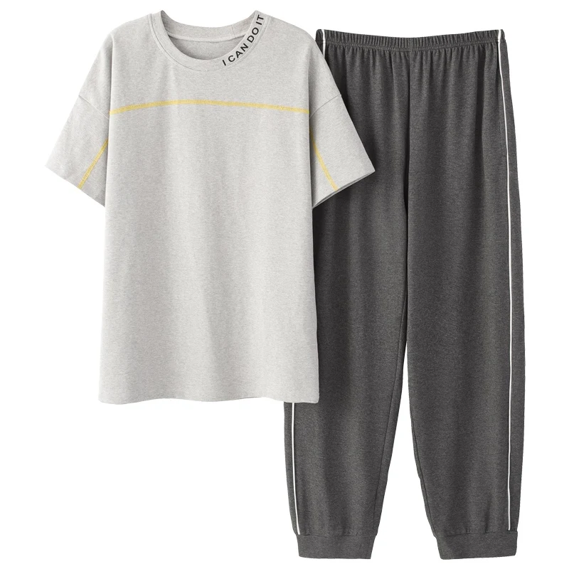 

A set of short sleeve cotton pajamas and men's trousers, large size pajamas, family, 2020