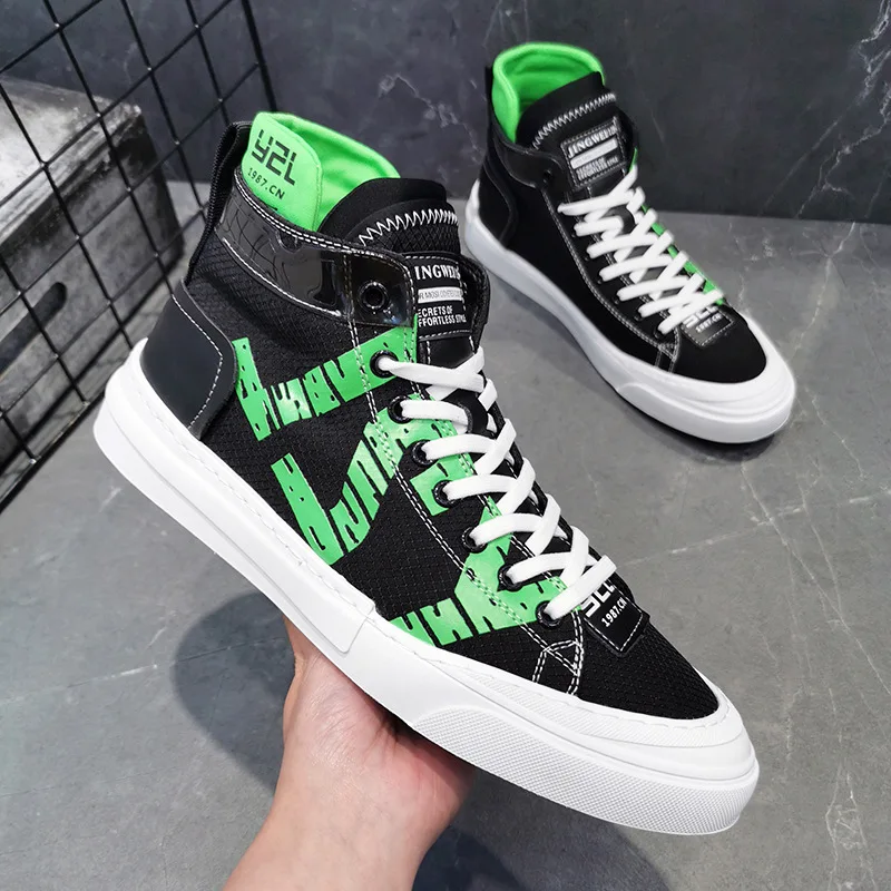 

Мужская кожаная обувь с высоким верхом, зеленая дышащая Спортивная обувь для скейтборда и граффити