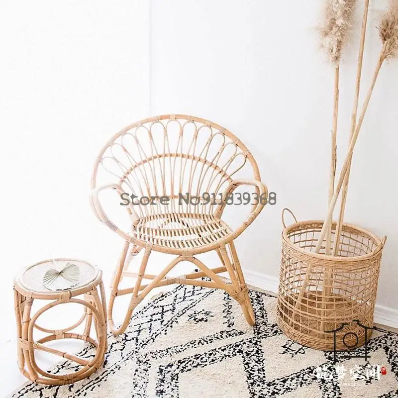 Japanese-style ins rattan single sofa chair natural real home living room lounge balcony lazy | Мебель