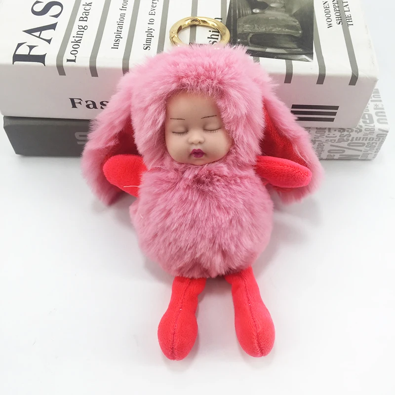 

Key Chain New Cute Long Ears Sleeping Adorable Baby Plush Doll Key Chain Pendant Lady Bag Car Pendant Toys Holiday Gifts