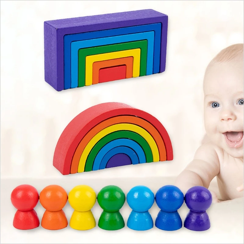 

Wood Rainbow Blocks Natural Wooden Toy Children Block Rainbow Toy Building Block Educational Toy Gift P15C
