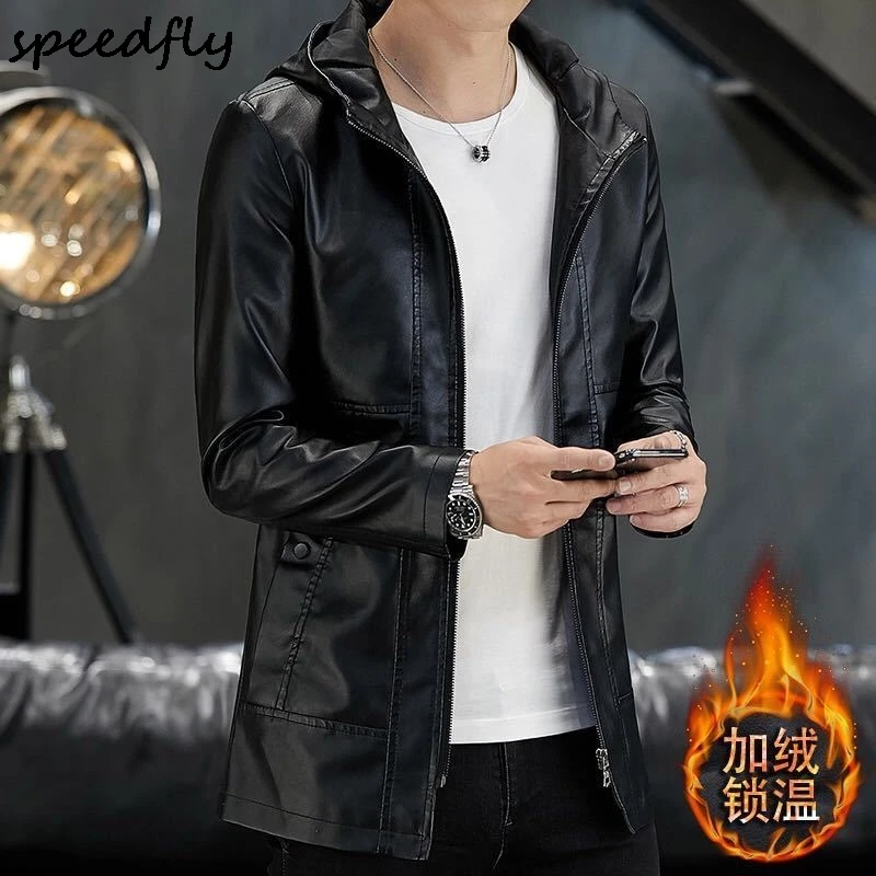 Мужская кожаная куртка с капюшоном черный жакет из 2021 натуральной овечьей кожи