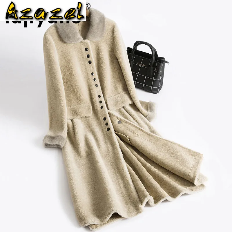 

Real Fur Coat Mink Fur Collar Wool Jacket Autumn Winter Coat Women Clothes 2020 Korean Vintage Sheep Shearling Women Tops ZT3537