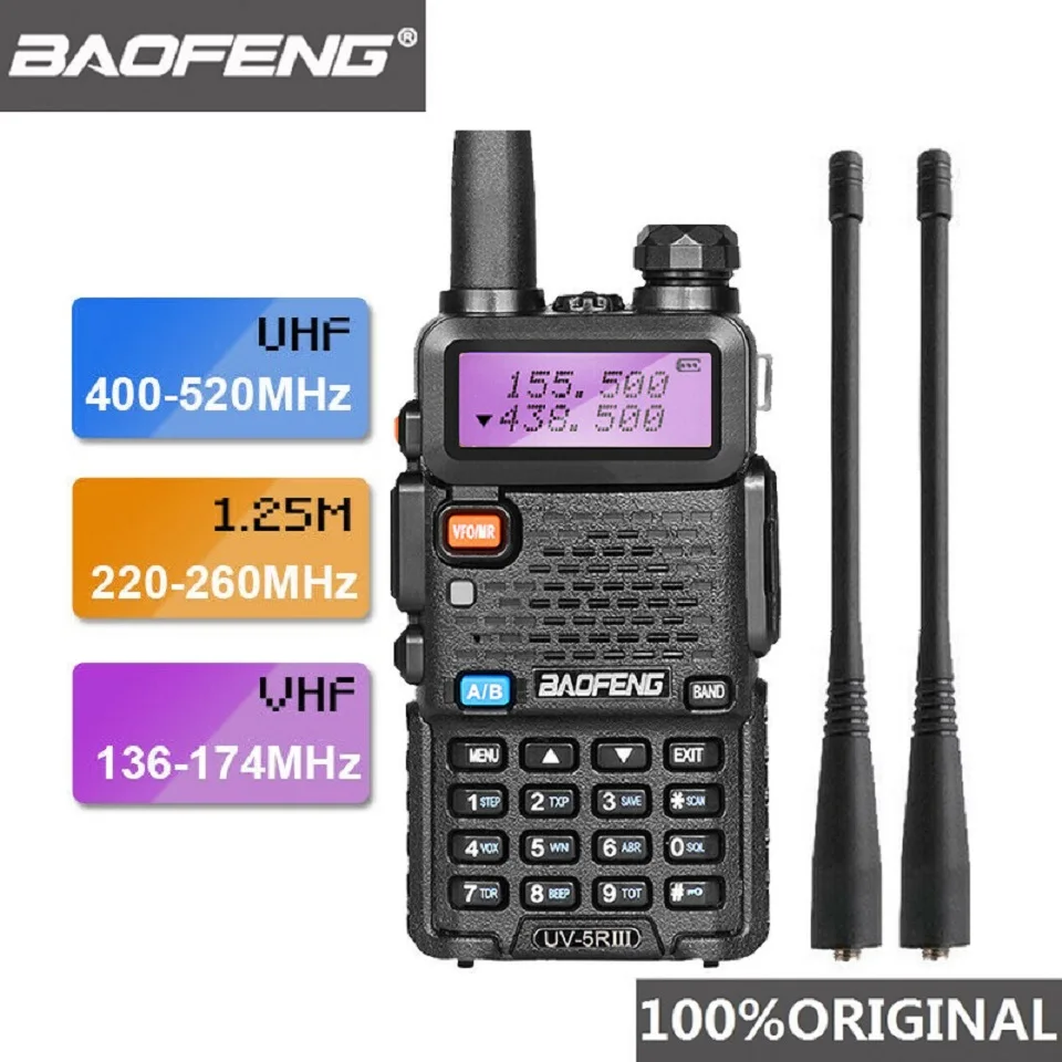 

2021 Baofeng UV-5R III Tri-Band Dual Antenna Walkie Talkie VHF 136-174Mhz/220-260Mhz&UHF 400-520Mhz Ham Radio Scanner UV5R UV 5R