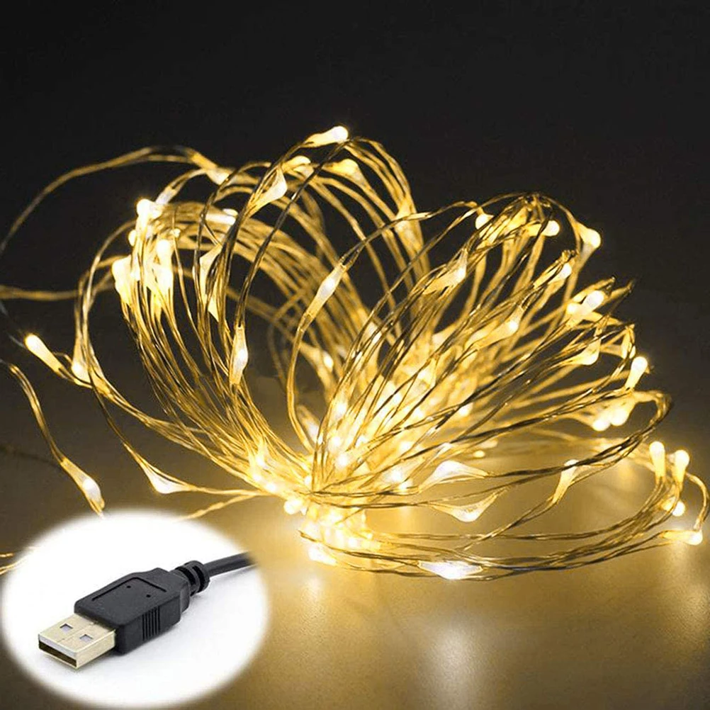 

2 шт Светодиодная гирлянда с питанием от USB гирлянды теплый белый 100 светодиодные рождественские гирлянды огни для вечерние, свадьбы, праздн...