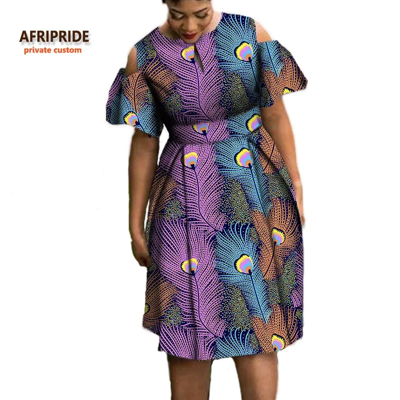 Осенние женские платья AFRIPRIDE, индивидуальное повседневное Хлопковое платье с короткими рукавами и круглым вырезом, длиной до колена, большие размеры, A722545