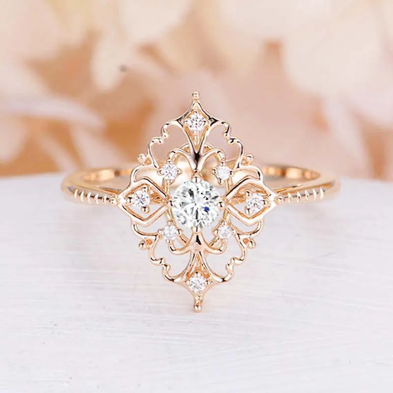 gold JYA Retro Women Rings Baroque Style Luxury Rose Golden Flower Shape Wedding Ring Statement Jewellery Vintage Diamante Accessory - Цвет основного камня: gold