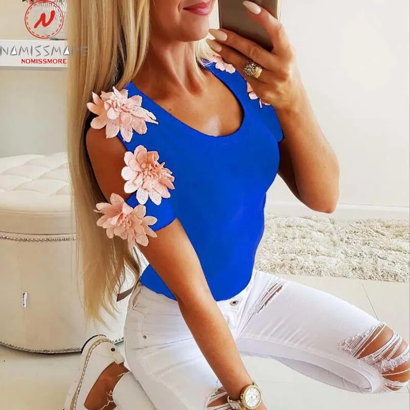 Женская футболка, Женская дешевая одежда, модная Летняя Открытая футболка с коротким рукавом и круглым вырезом, однотонная Повседневная футболка