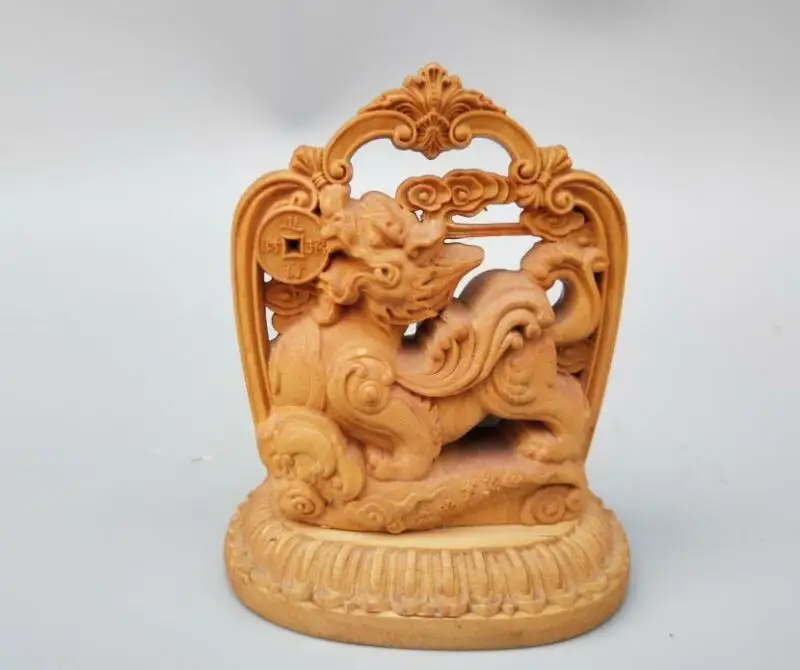 

Chinese Wood Carving God Beast Vomit Money Statue Ornaments